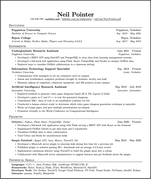 overleaf resume templates for freshers